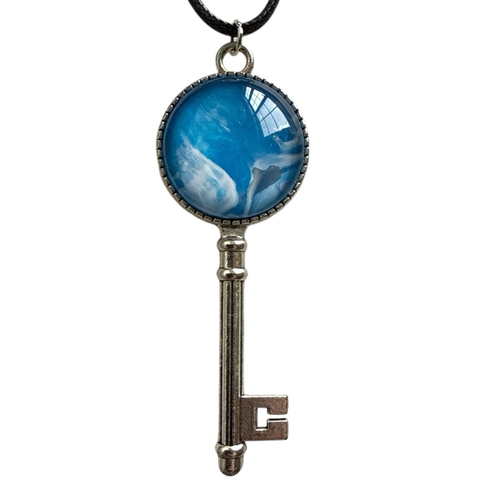 Handmade Blue Abstract Art Key Pendant Necklace by Svetlana Yeung